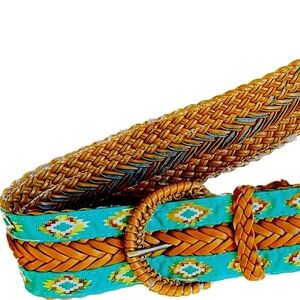 Navajo western style belt.37.5”L x 2” turquoise & brown soft upcycled belt. Adj